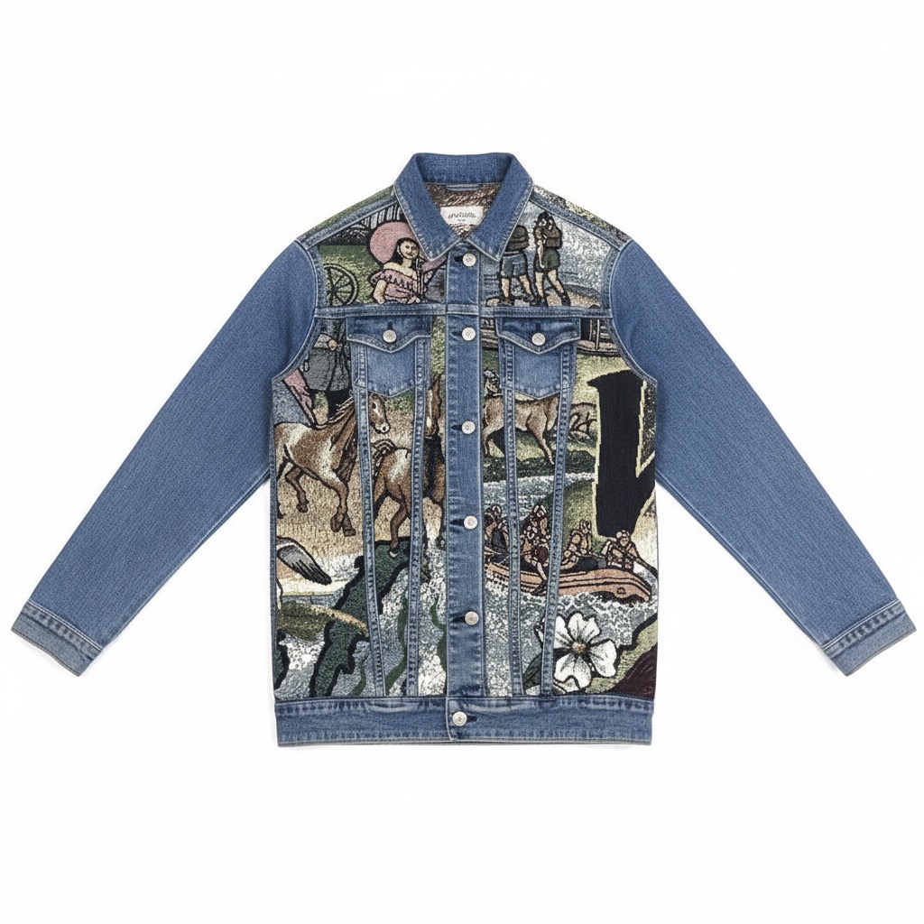 Veste en denim recyclé avec tapisserie