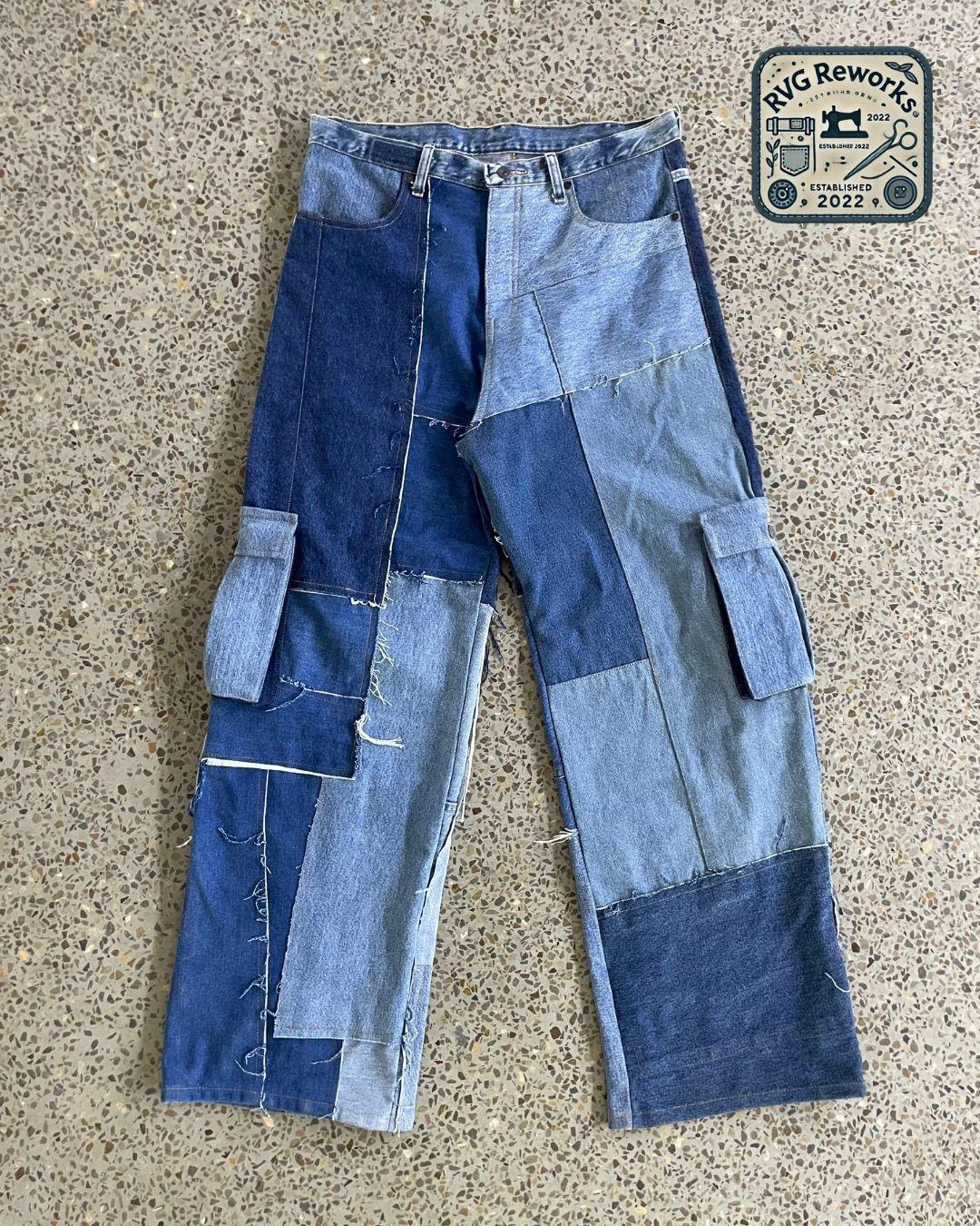 Upcycled Denim Cargo Patchwork Pants