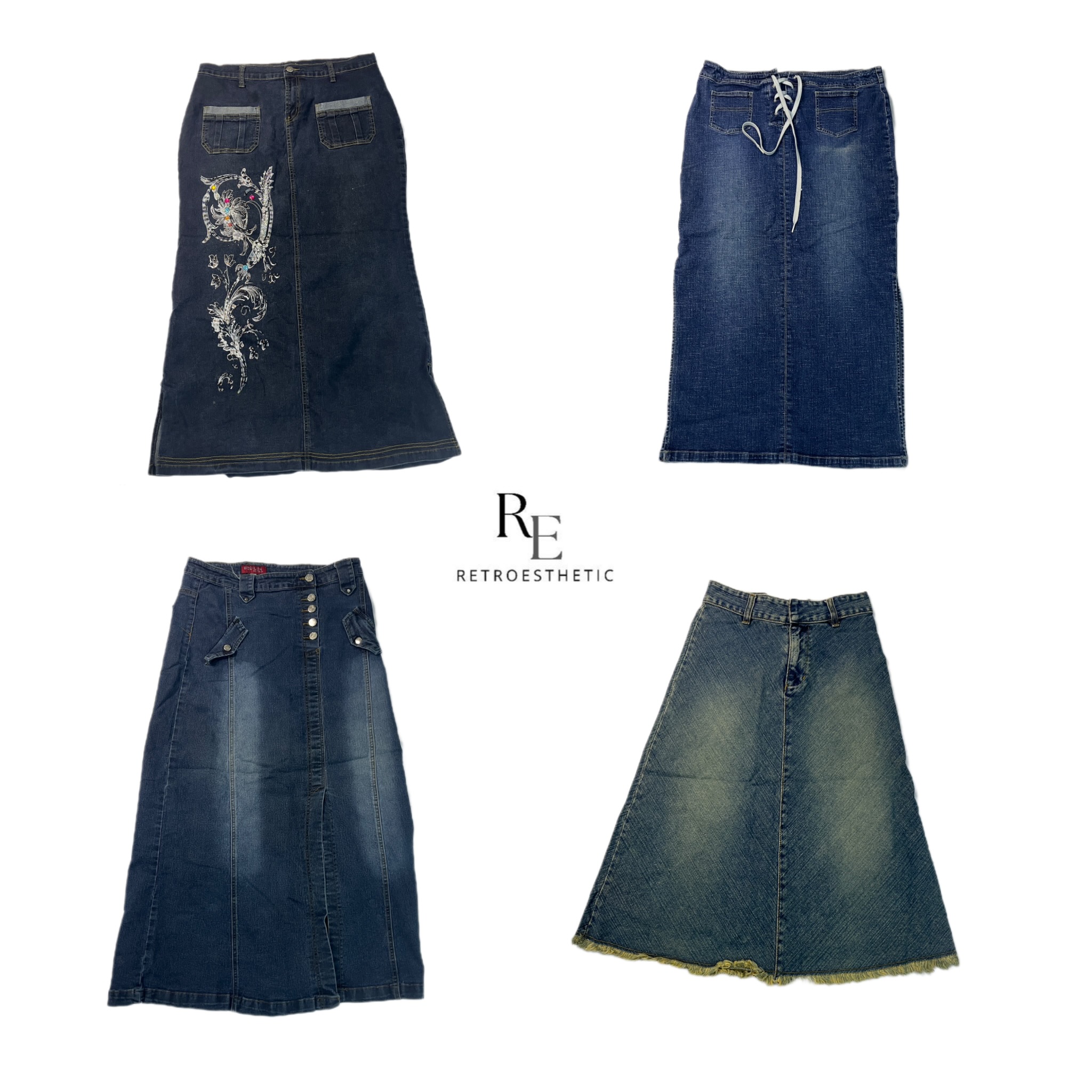 Y2K Era Cyber Girl Unique Denim Long Skirts RE-2430