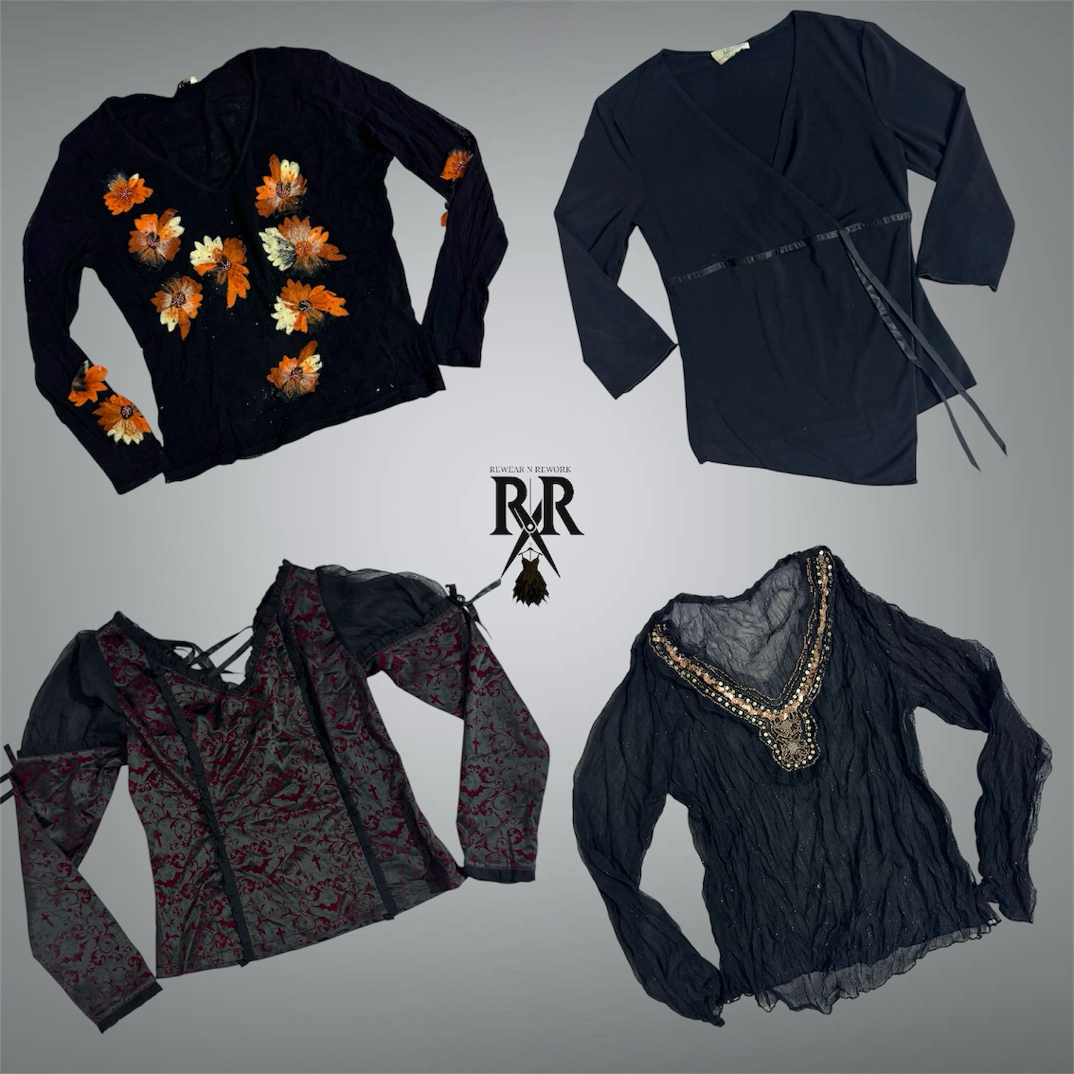Y2K All Black Gothic Full Sleeve Tops (AA-468)