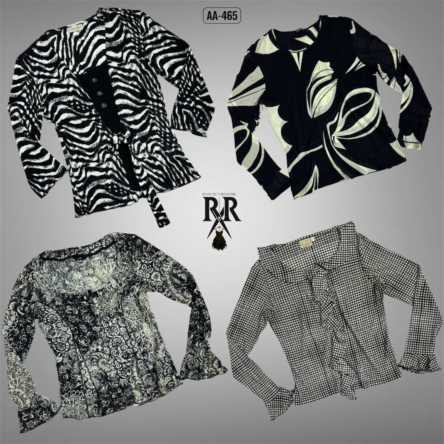 Y2K Iconic Black & White Mix Printed Full Sleeve Tops (AA-365)