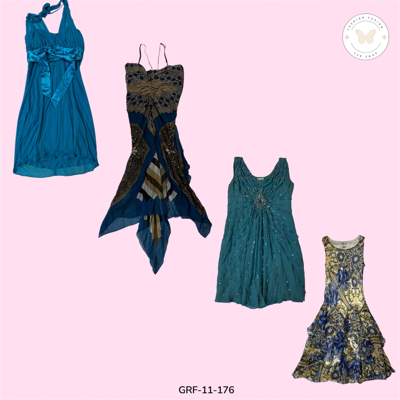 Classic Blue Poly Dress – Everyday Elegance (GRF-11-176)