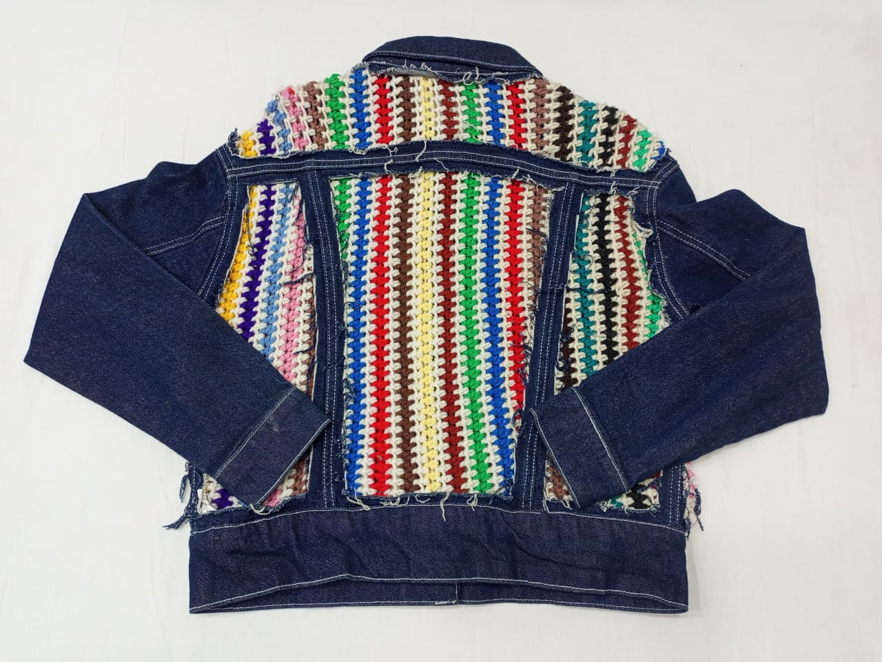 CR876 Upcycled Poncho Panel Short Body Denim Jacket