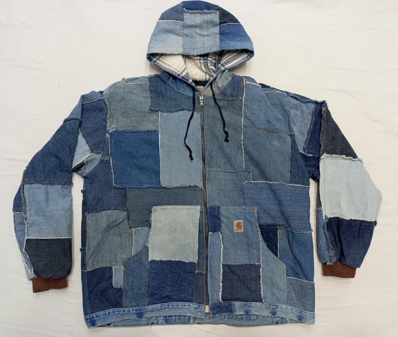 CR880 Upcycled Carhartt Denim Patchwork Hooded Jac..