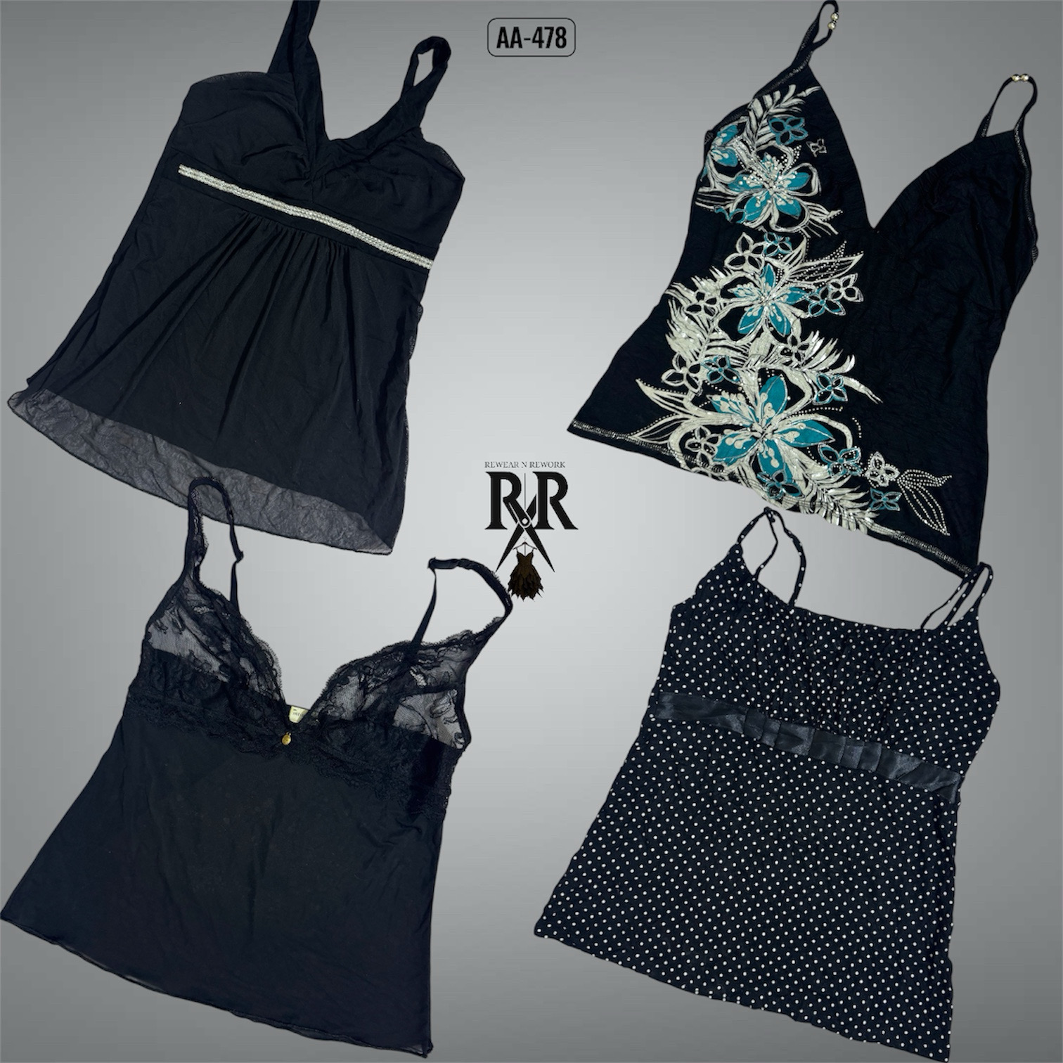 Y2K Black Gothic Cami Tops (AA-478)