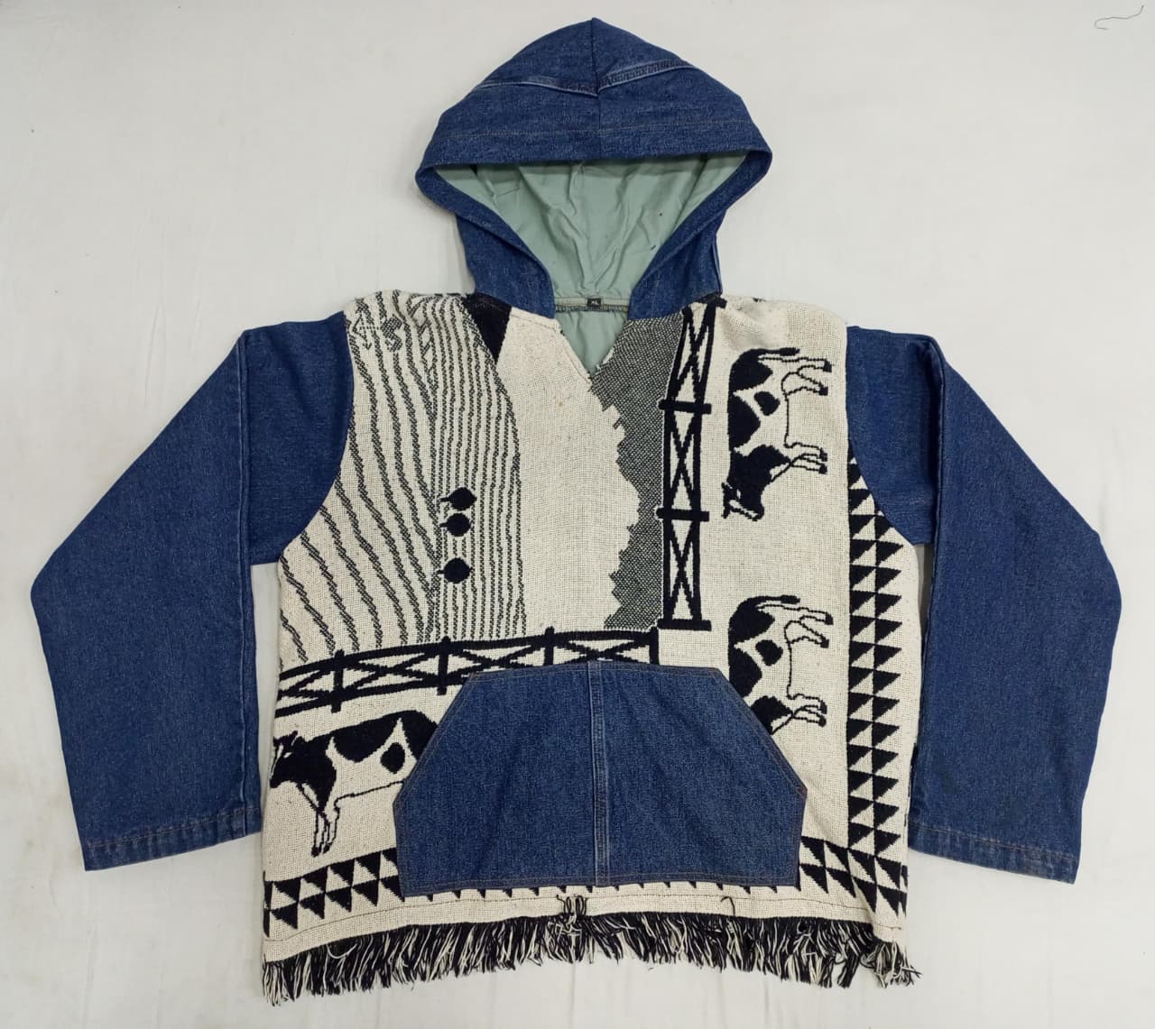 Pull à capuche de style retravaillé CR897 en toile et en jean denim