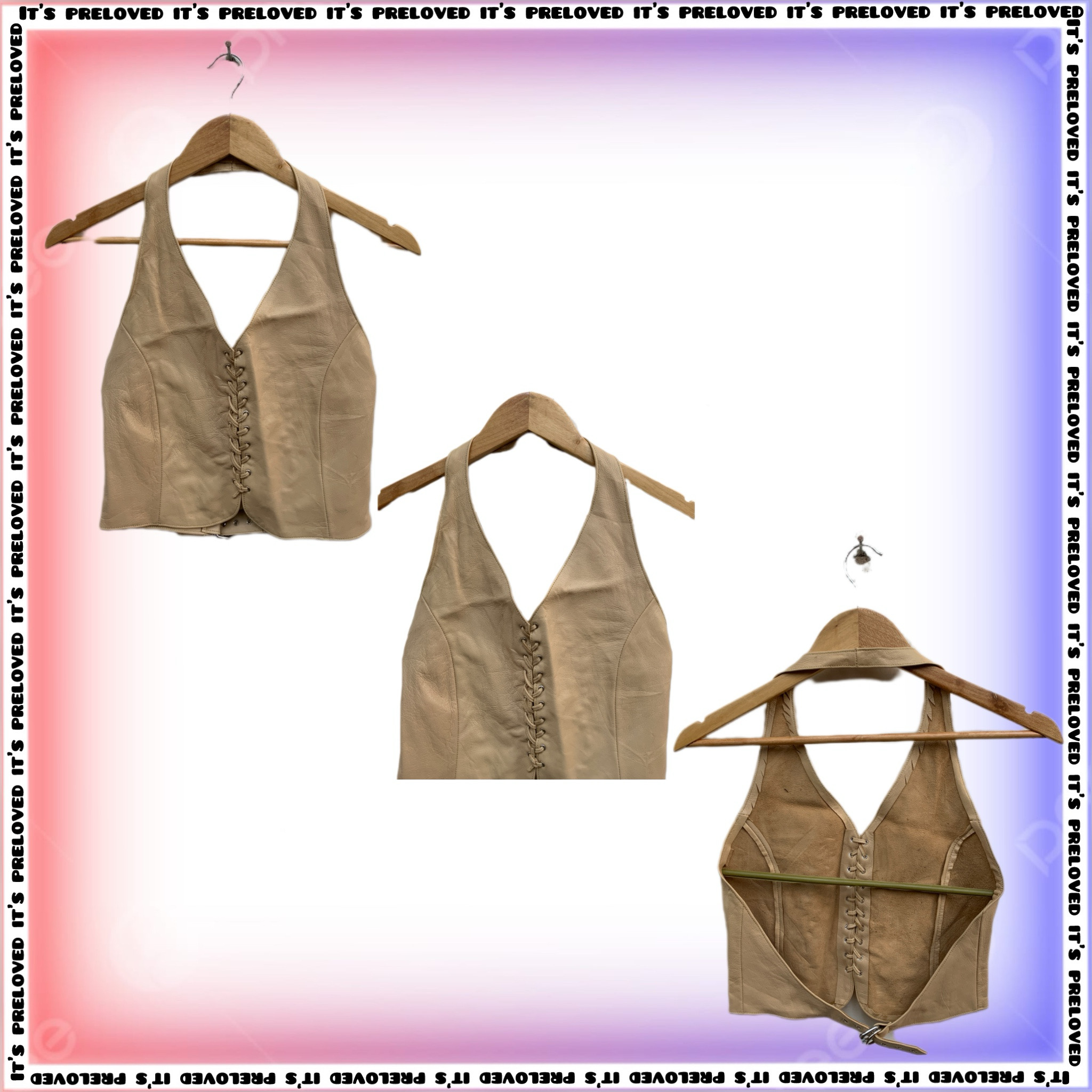 Halter en cuir upcyclé avec détail à lacets sur le devant