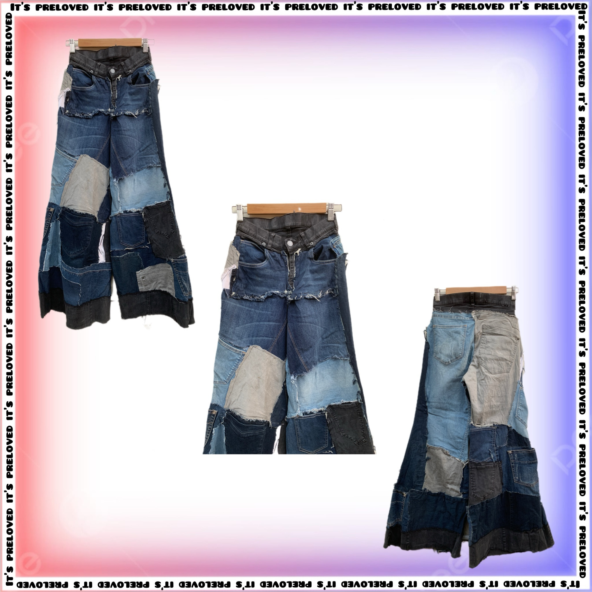 Pantalons en denim évasés en patchwork upcyclé