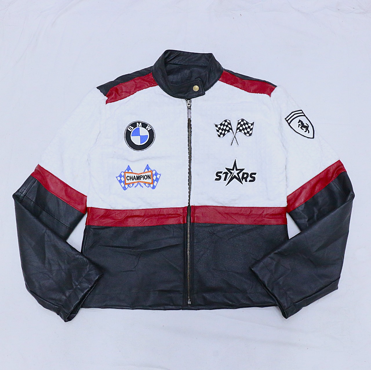 CR918 UPCYCLED RACING PATCHWORK MOTO JACKET