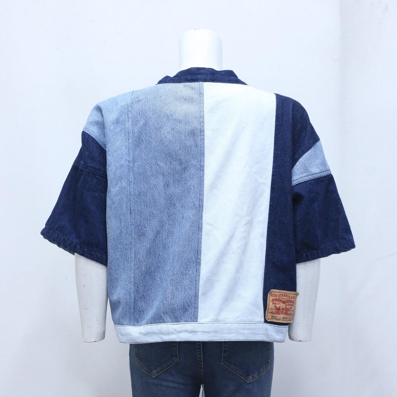 CR926 Upcycled Raw Edge Patchwork Denim Kimono Jacket