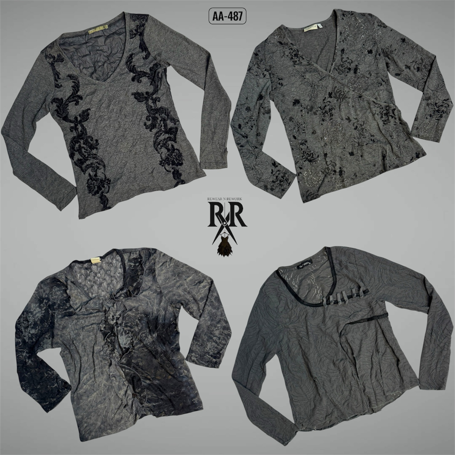 Y2K Dark Academia Misty Grey Full Sleeve Tops (AA-487)