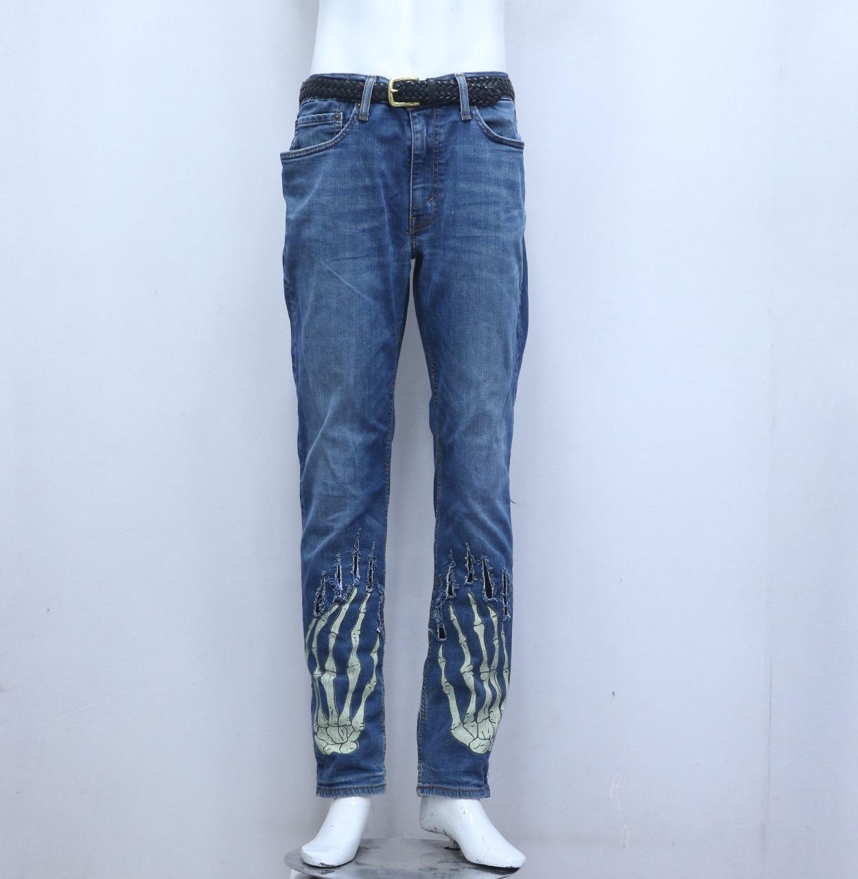 CR932 UPCYCLED SKELETON GRAPHIC DENIM JEANS
