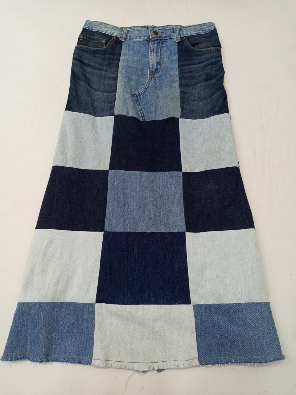 CR939 UPCYCLED Denim Patchwork Skirt