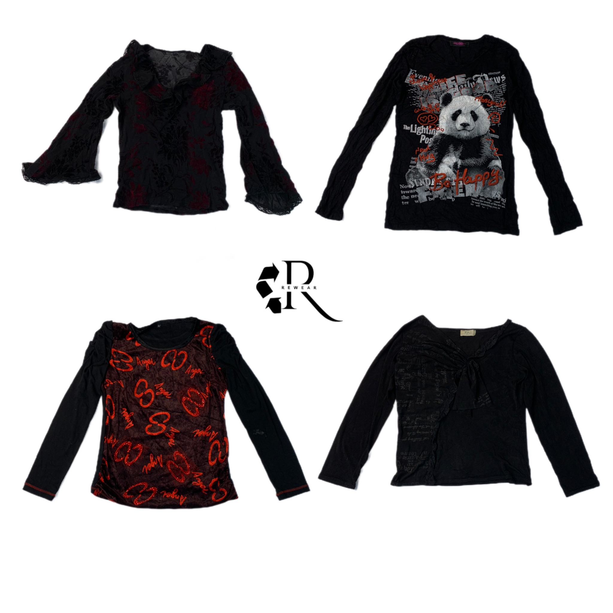 Y2K All Black long Sleeves Tops RW-1171