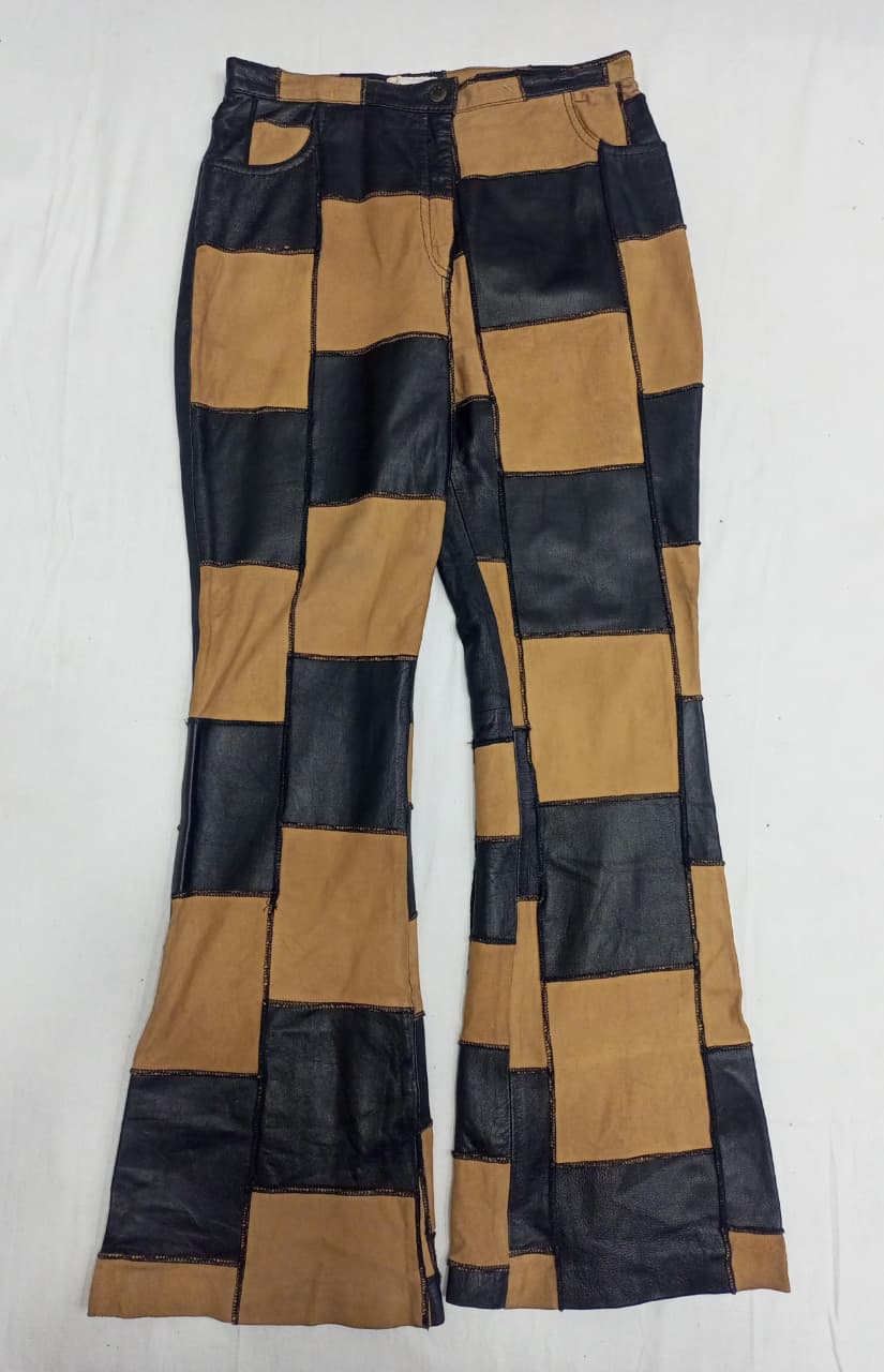 CR949 UPCYCLED Leather Patchwork Flare Pants