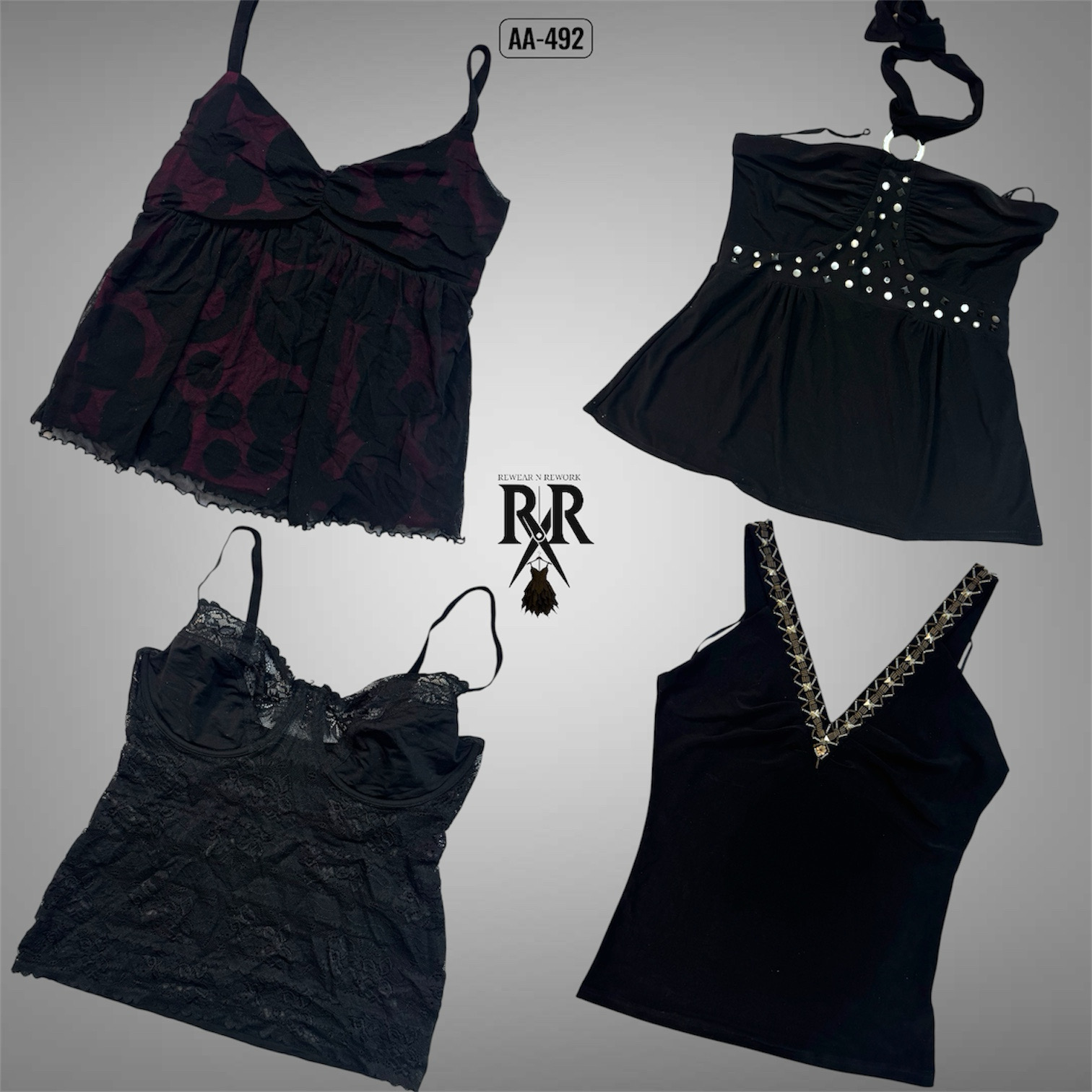 Y2K All Black Gothic Cami Tops (AA-492)
