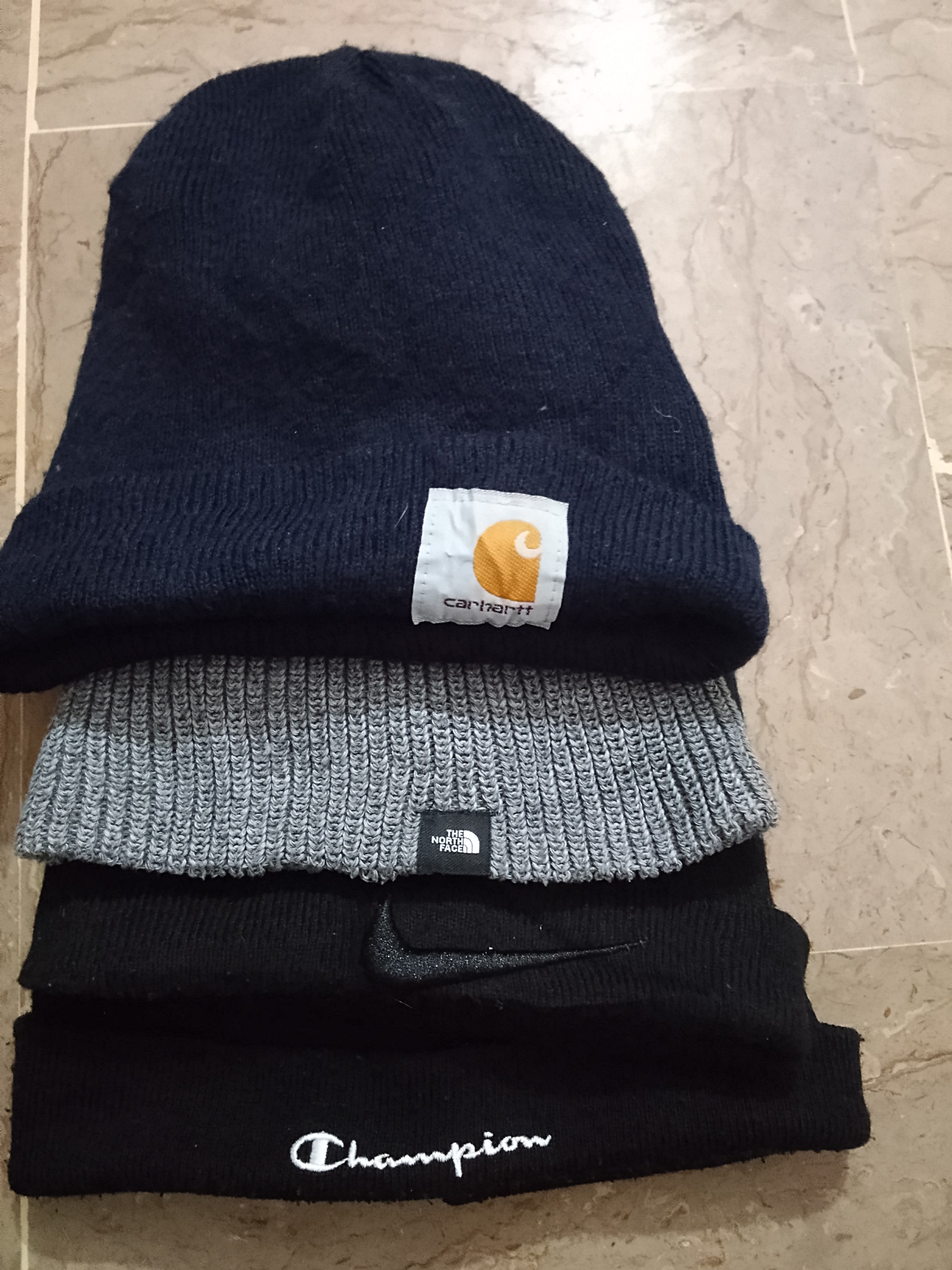 Carhartt north face Nike and mixed beanies