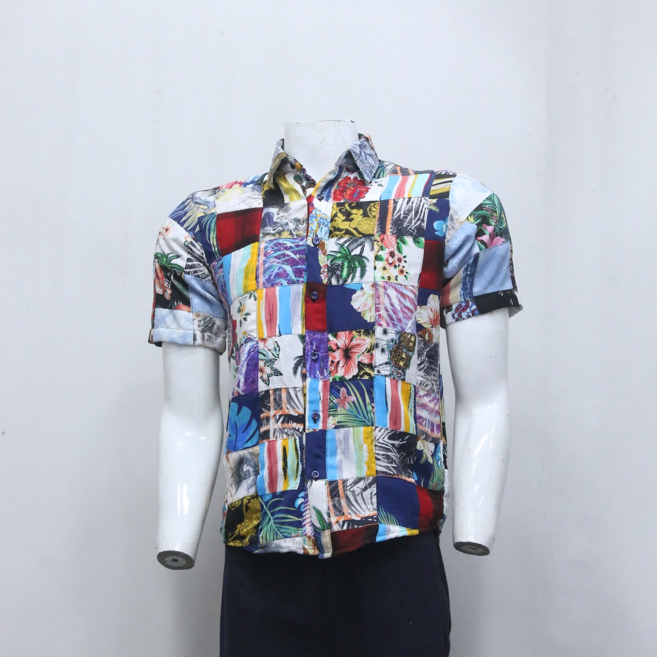 CR956 “Tropical Mosaic” Upcycled Patchwork Shirt