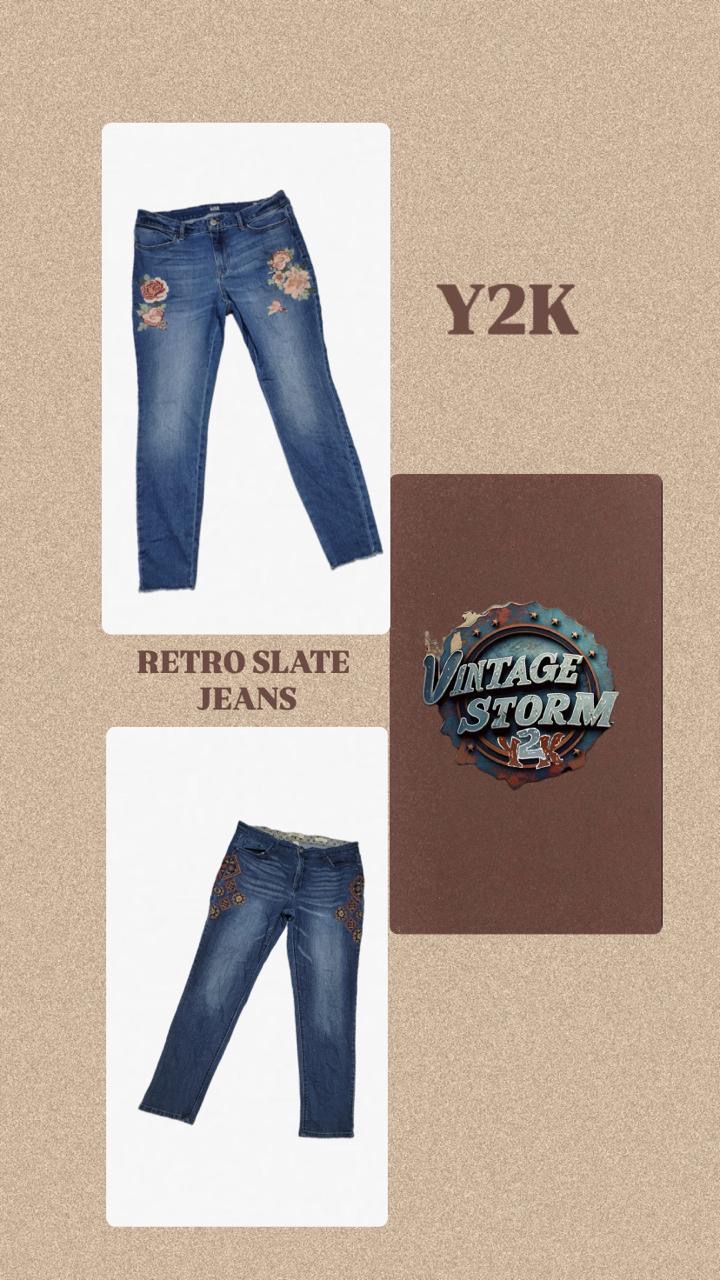 Y2K Retro Slate Denim Flared Jeans