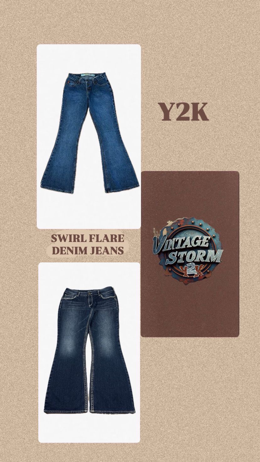 Jean évasé en denim Y2K Swirl