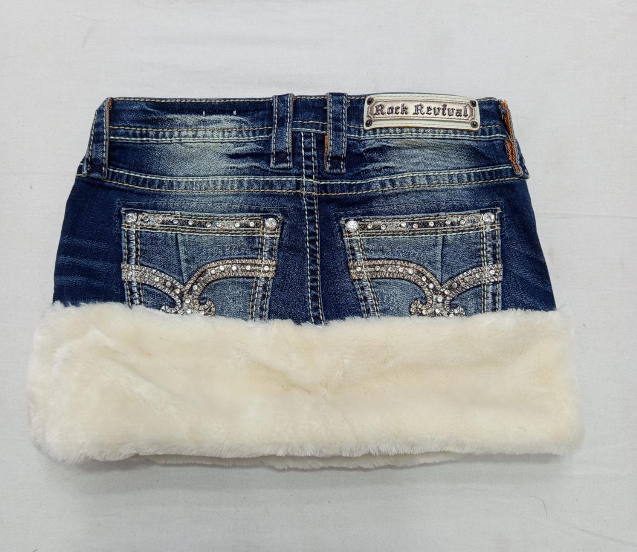 CR973 Upcycled Denim Luxe Fur Skirt
