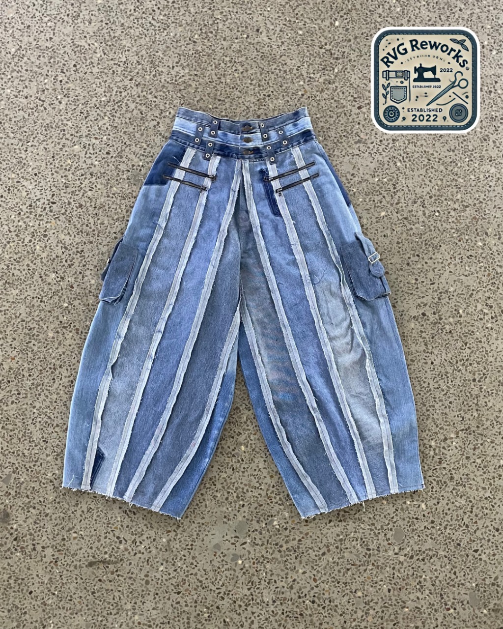 Upcycled Striped Panel Denim Pants