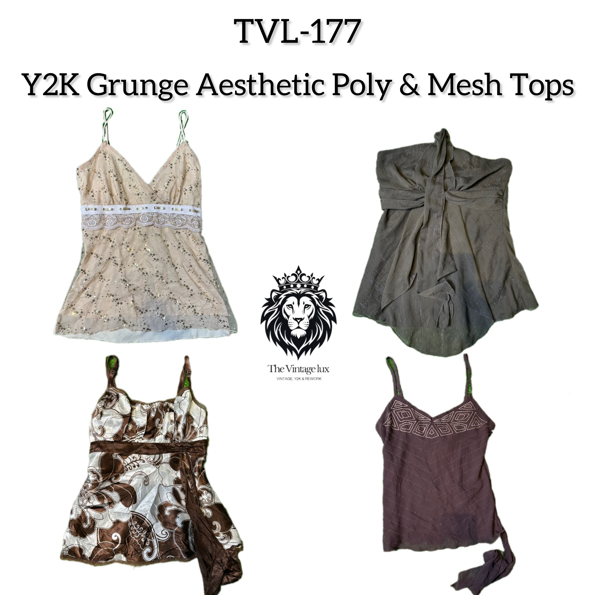 Y2K Grunge Aesthetic Mesh & Poly Cami Tops (TVL-177)