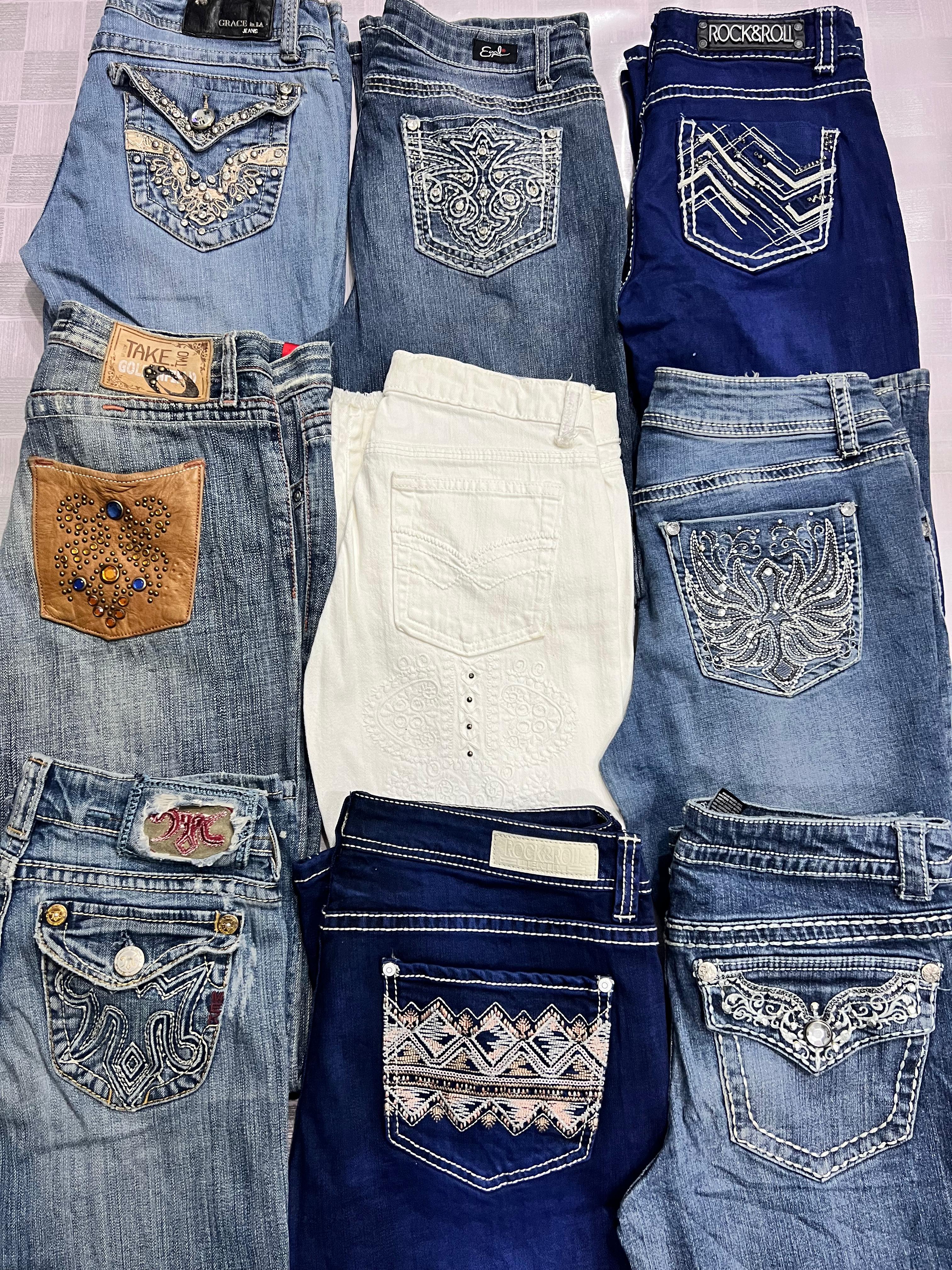 R197 Ladies Embellished Y2k Flared Jeans