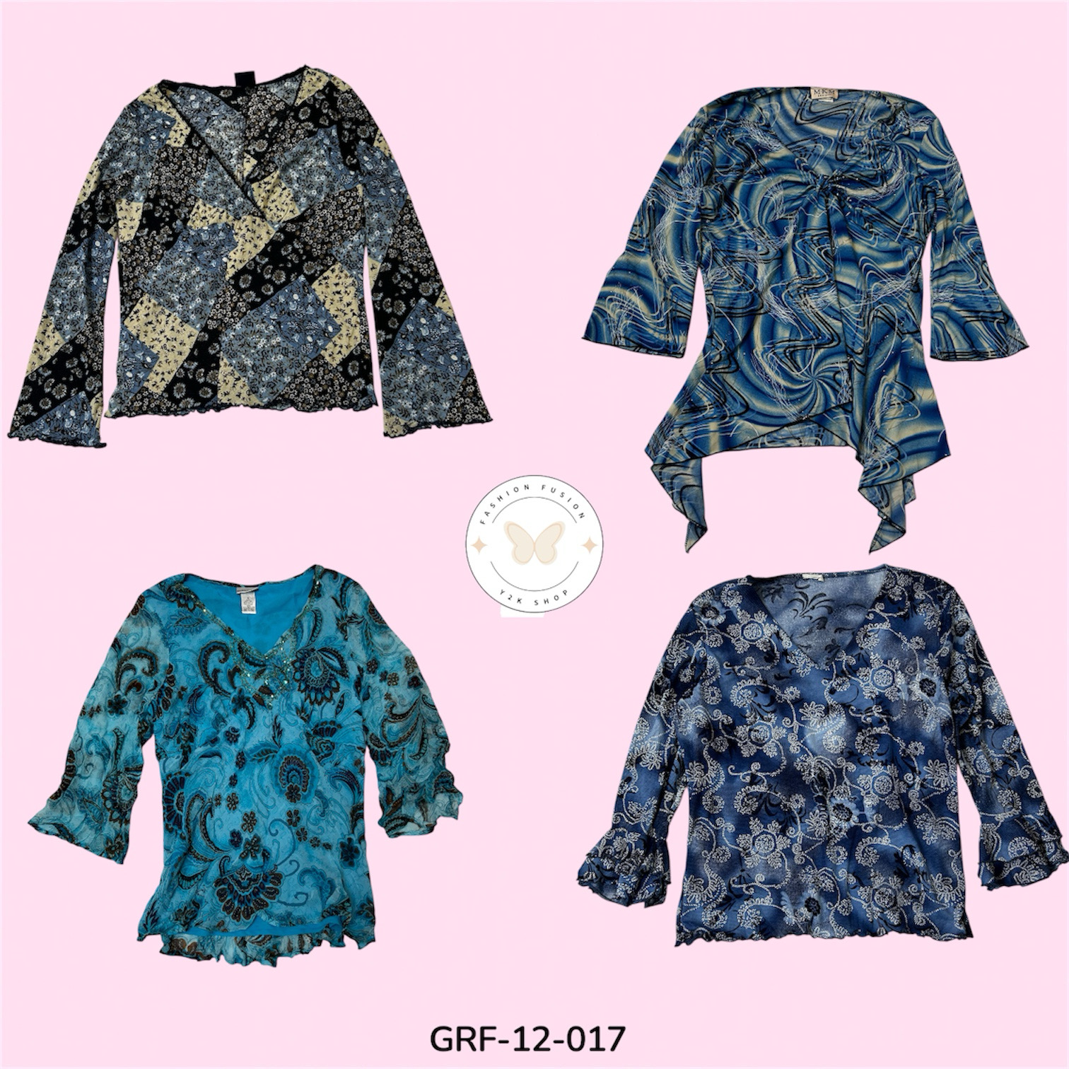 Elegant Blue Poly Printed Blouse – Lightweight & Chic Everyday Wear (GRF-12-017)