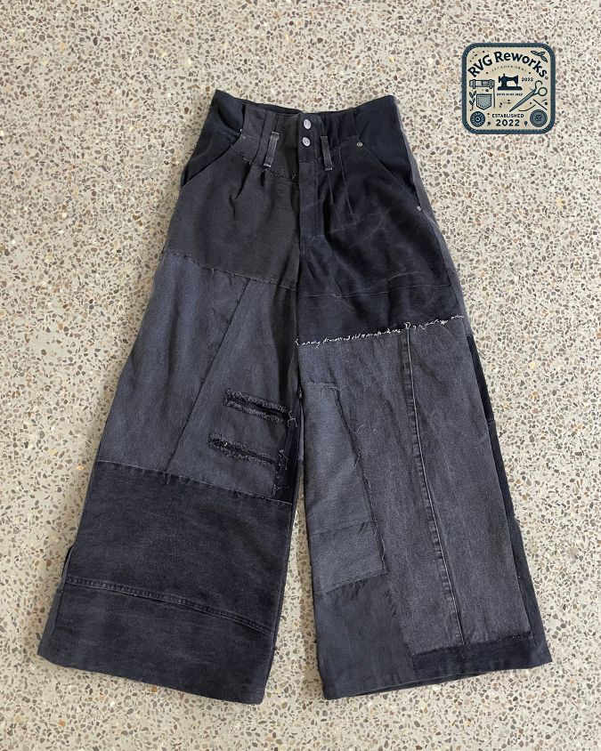 Jeans en denim patchwork à jambe large recyclé