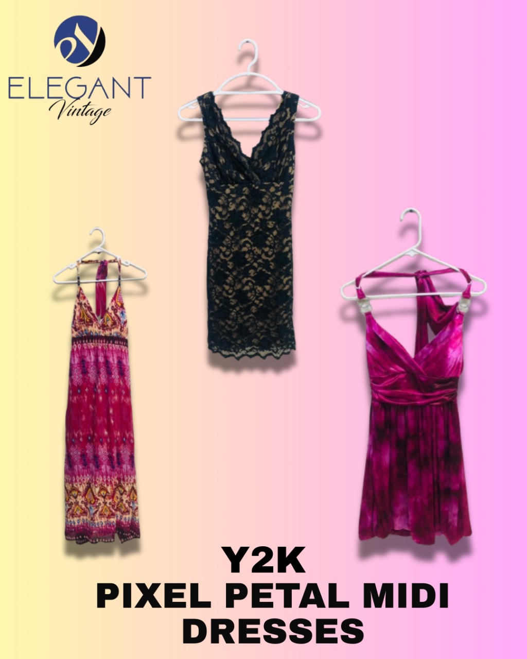 Y2K Pixel Petal Midi Dresses - EV1249