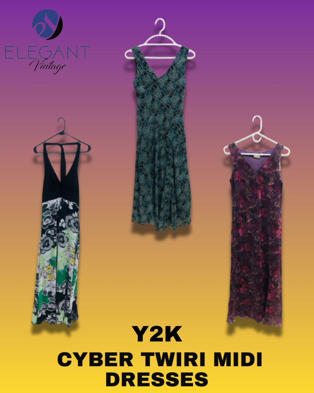Y2K Cyber Twirl Midi Dresses - EV1257