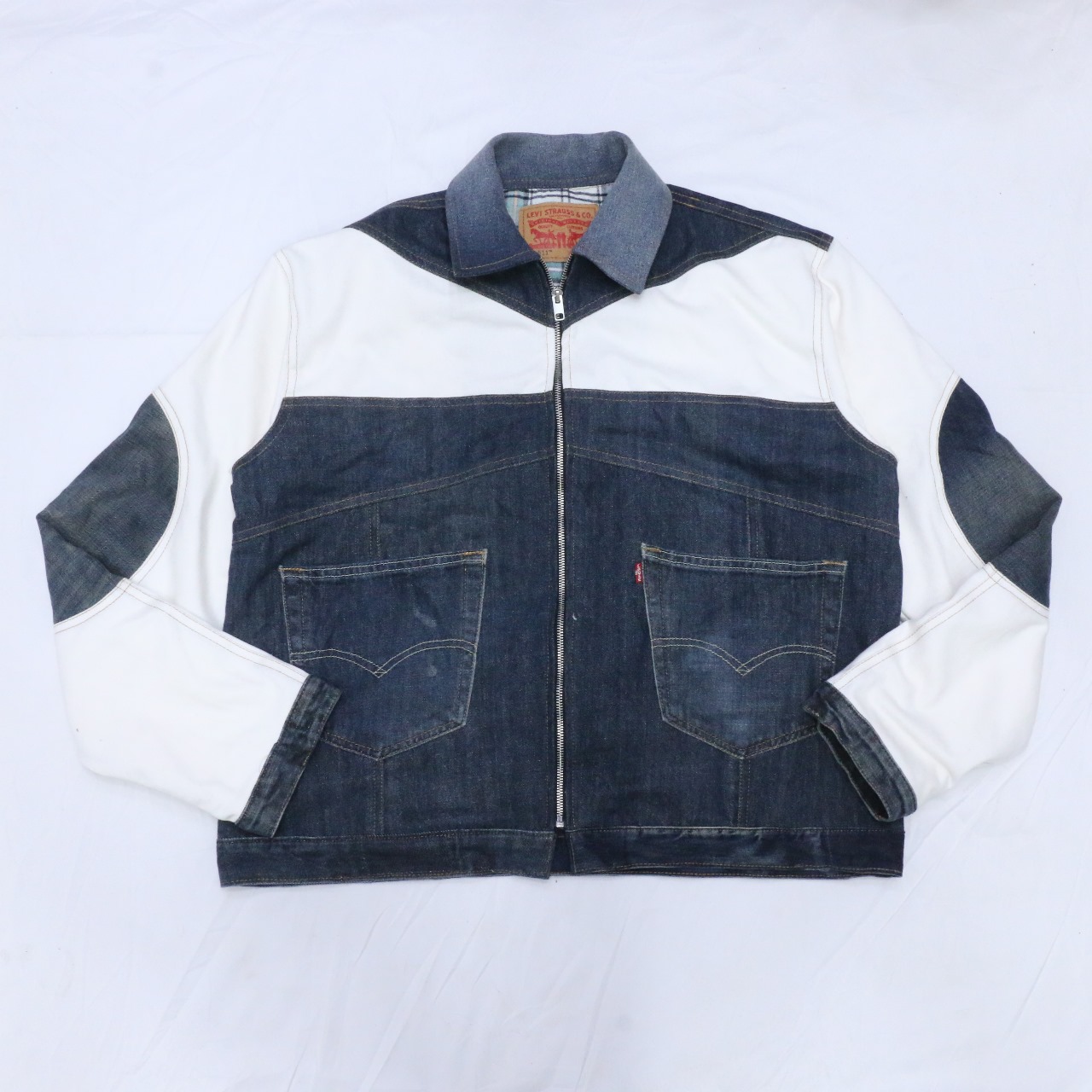 Veste en denim patchwork upcyclée CR982