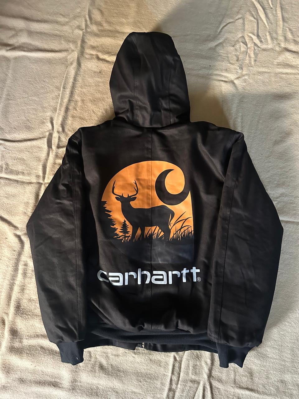 Carhartt rework style orange printed hooded jackets