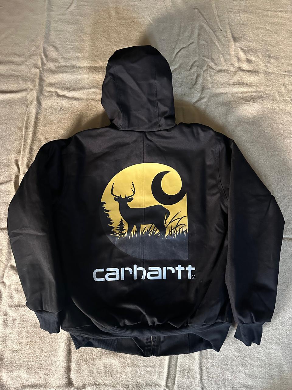 Carhartt rework style yellow printed hooded jackets