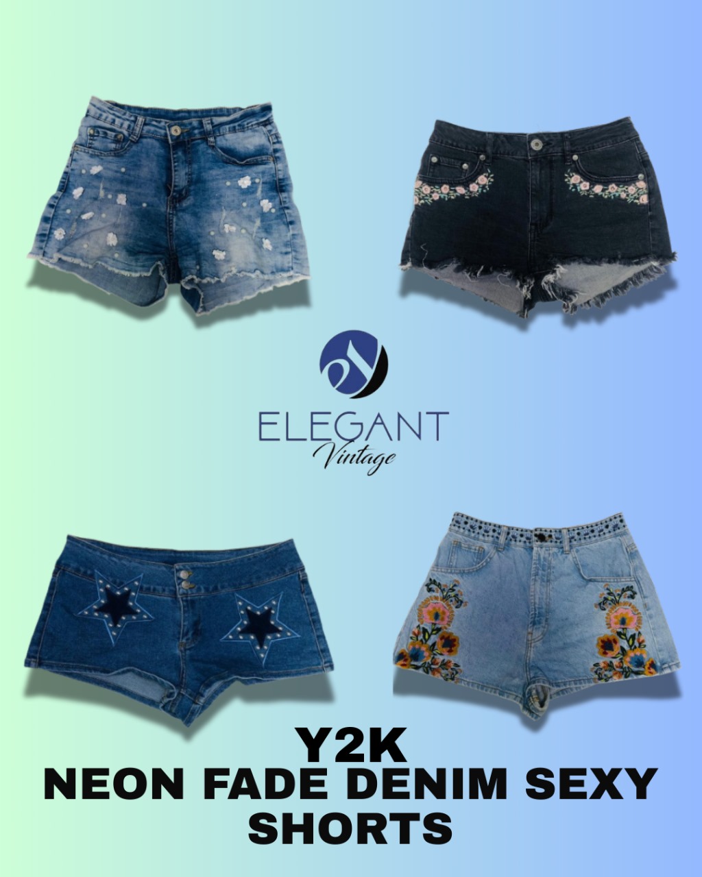 Y2K Neon Fade Denim Sexy Shorts - EV1272