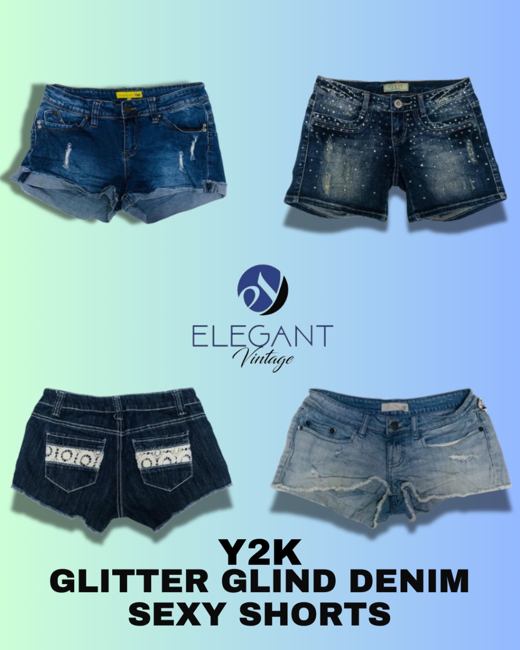 Y2K Glitter Glint Denim Sexy Shorts - EV1273