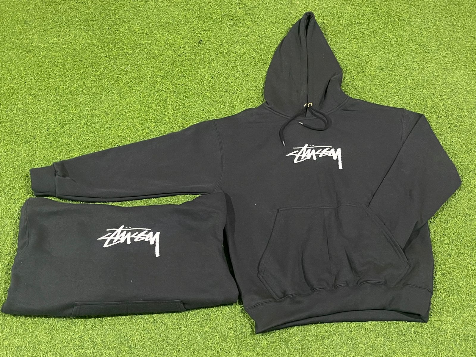 Black stussy rework hoodie sweatshirt