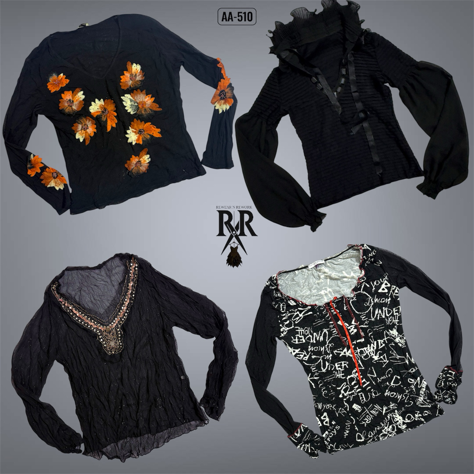 Y2K Black Gothic Mix Full Sleeve Tops (AA-510)