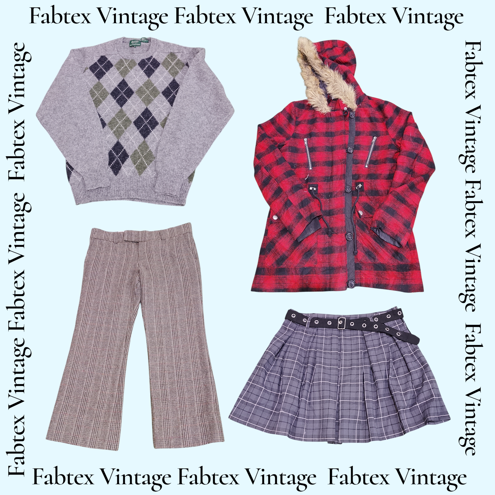 (FV-628) Y2K Checked Wool Mix Winter Bundle