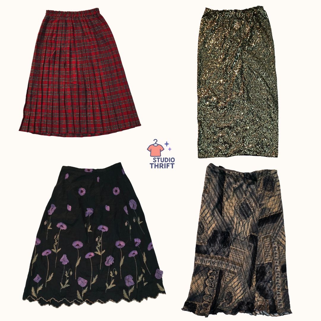 Y2K Artsy Midi Skirts | Plaid, Sequin & Boho Magic- SK-002
