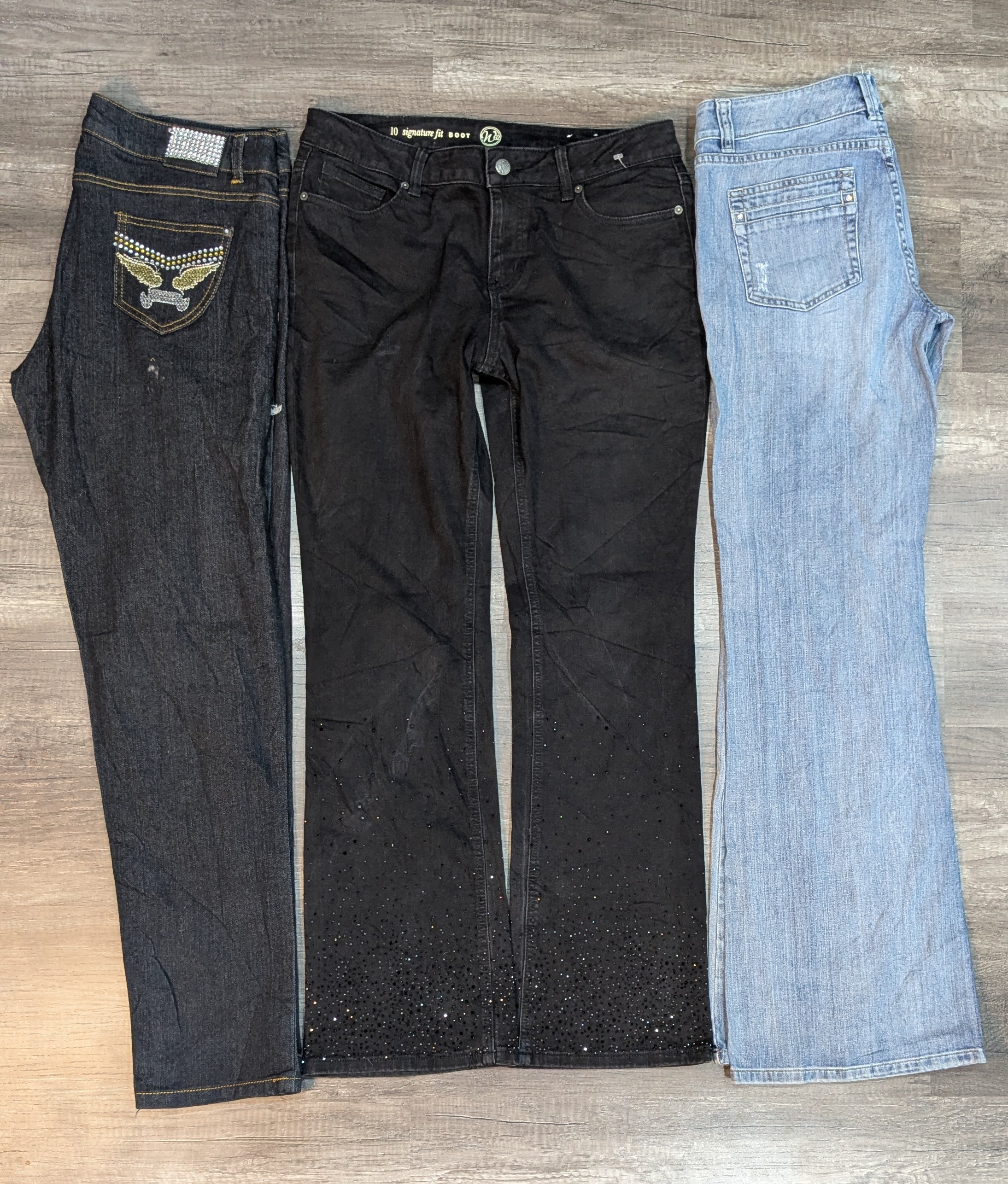 1173 - Y2Kスタイル刺繍フレアとストレートジーンズ