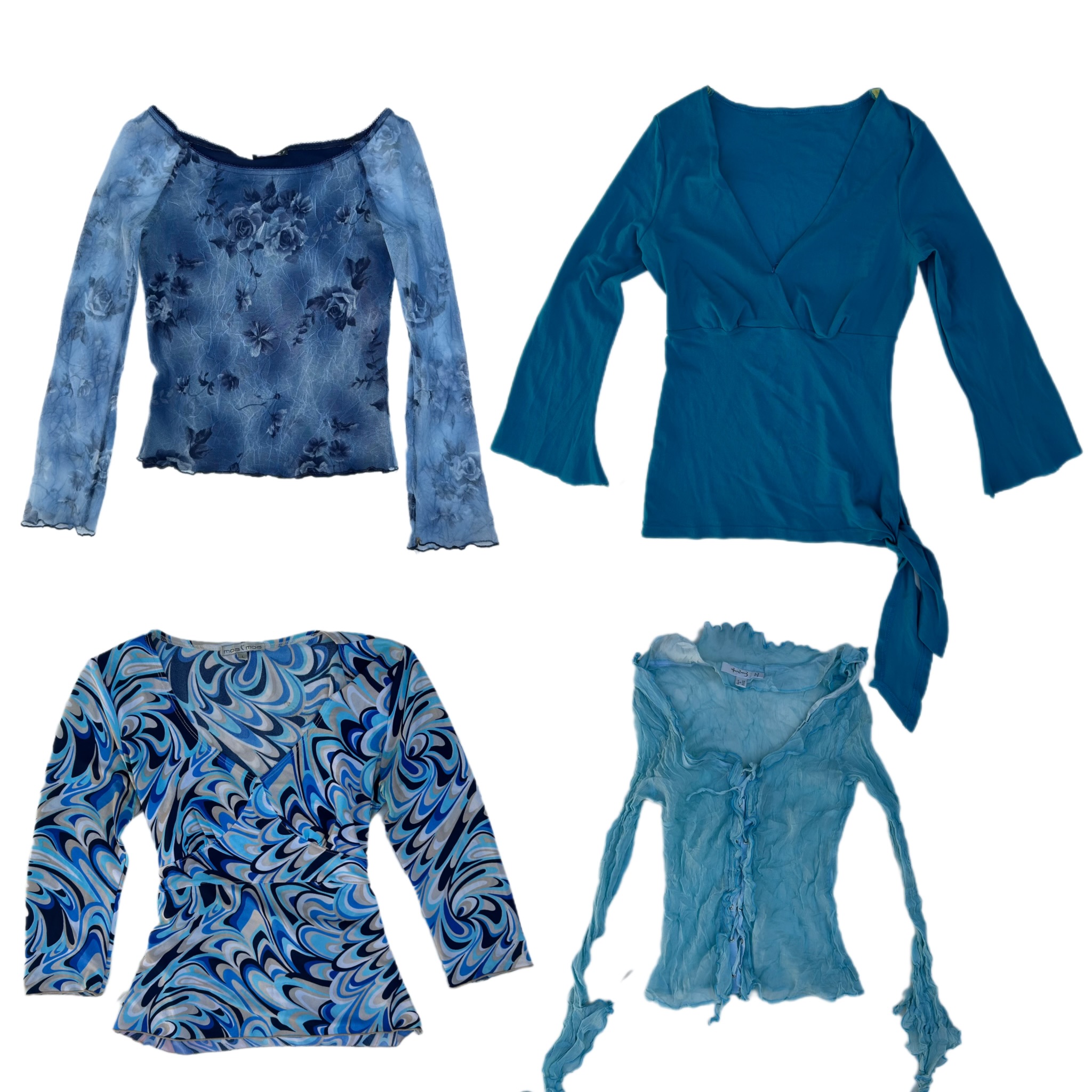 Y2k Blue Ocean Mesh Long sleeve Tops (TT-256)