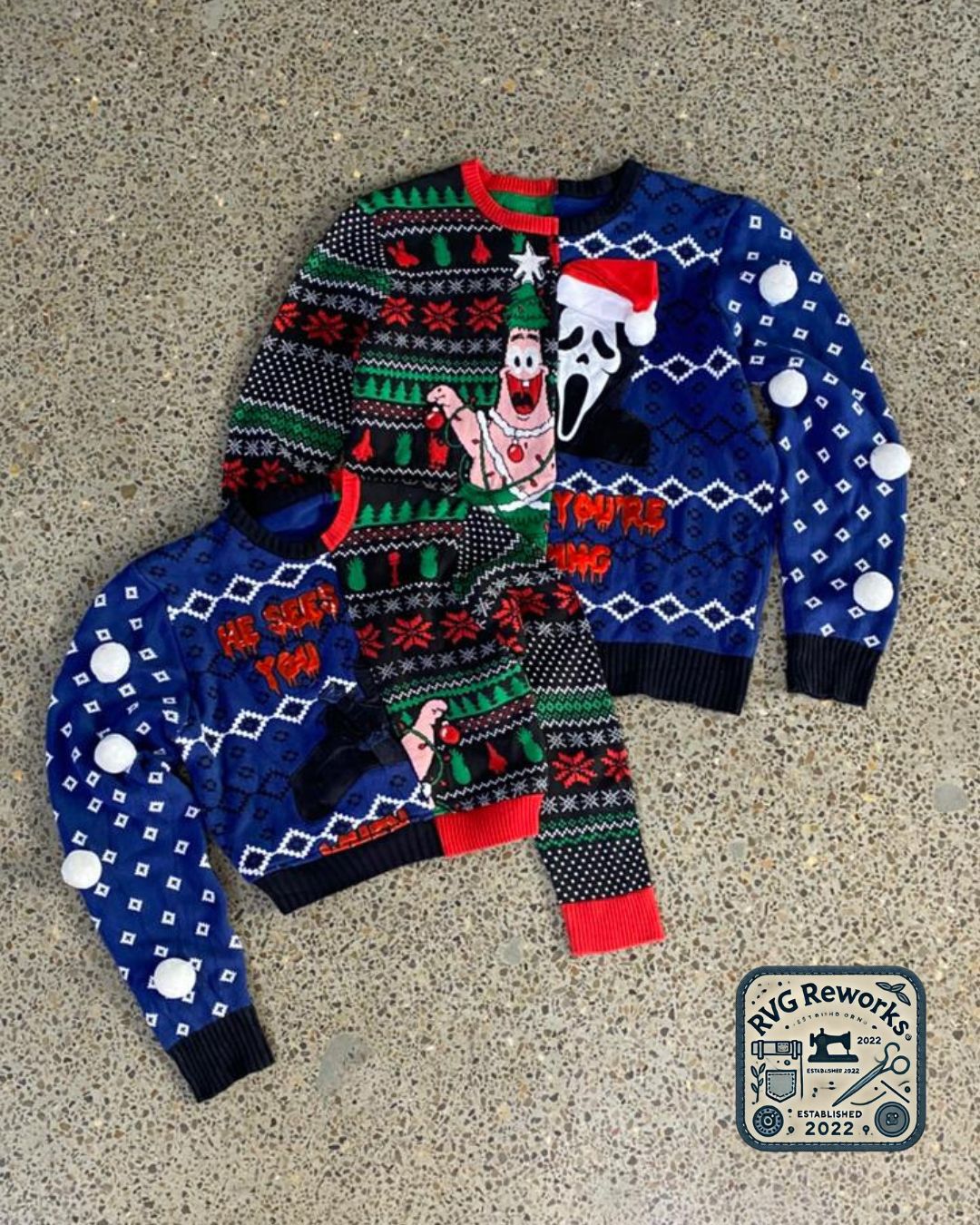 Pull en patchwork de Noël recyclé
