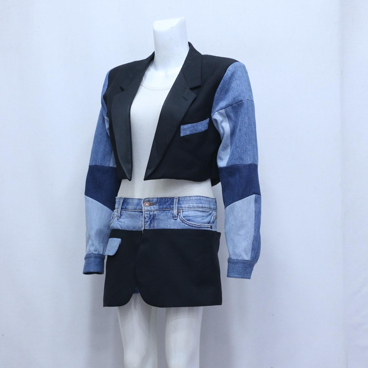 CR999 Upcycled Denim Fusion Set – Cropped Blazer & Mini Skirt