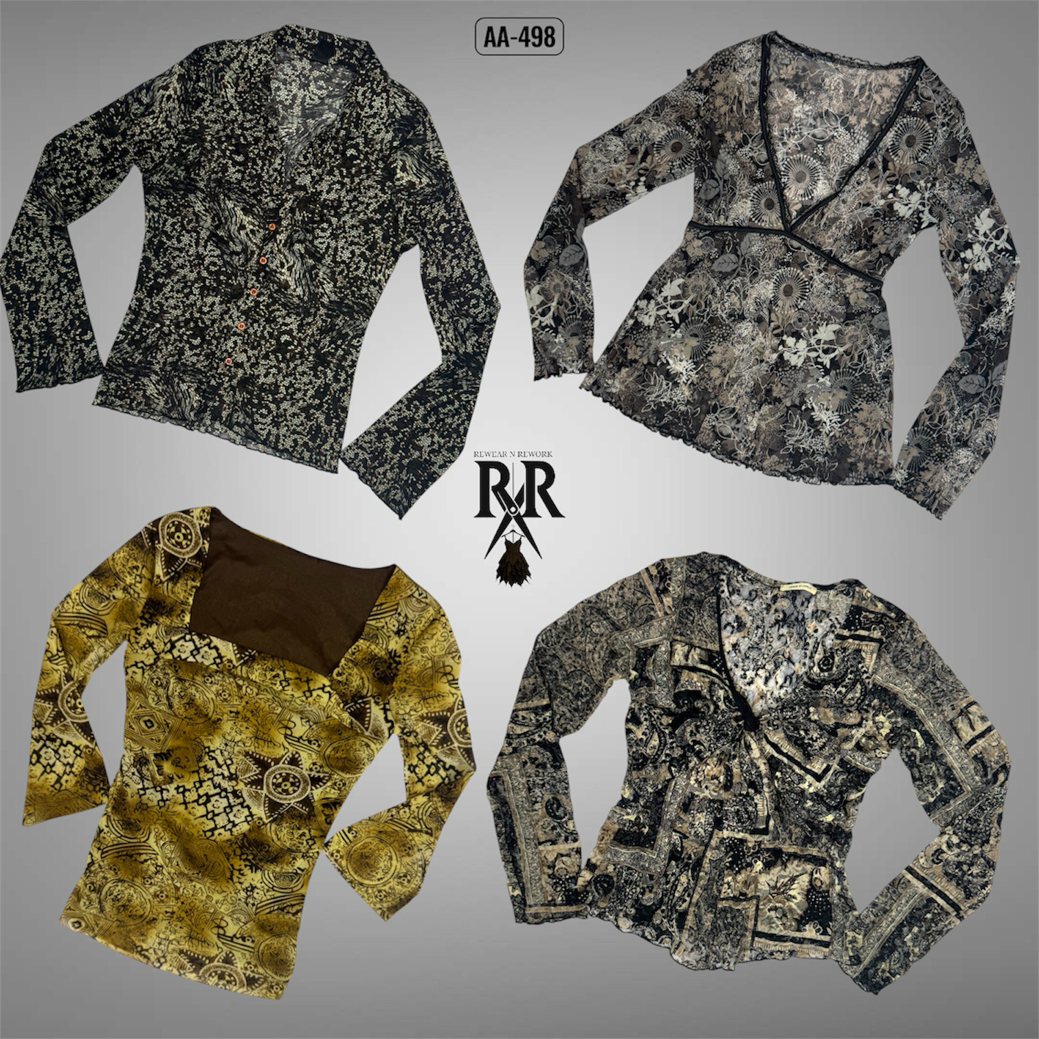Y2K Earthy Grunge Mesh Mix Full Sleeve Tops (AA-498)