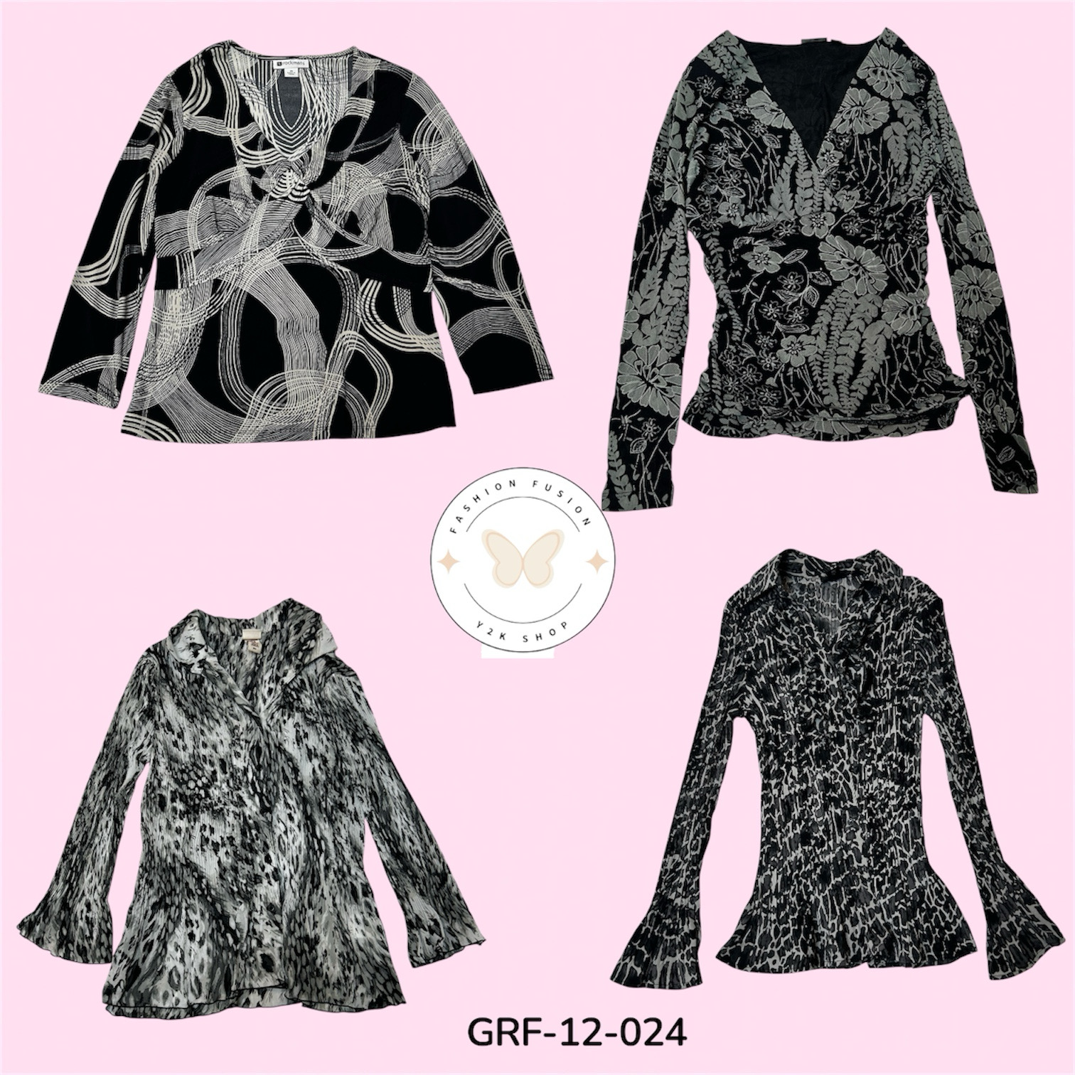 Black Printed Poly Blouse – Lightweight & Stylish (GRF-12-024)