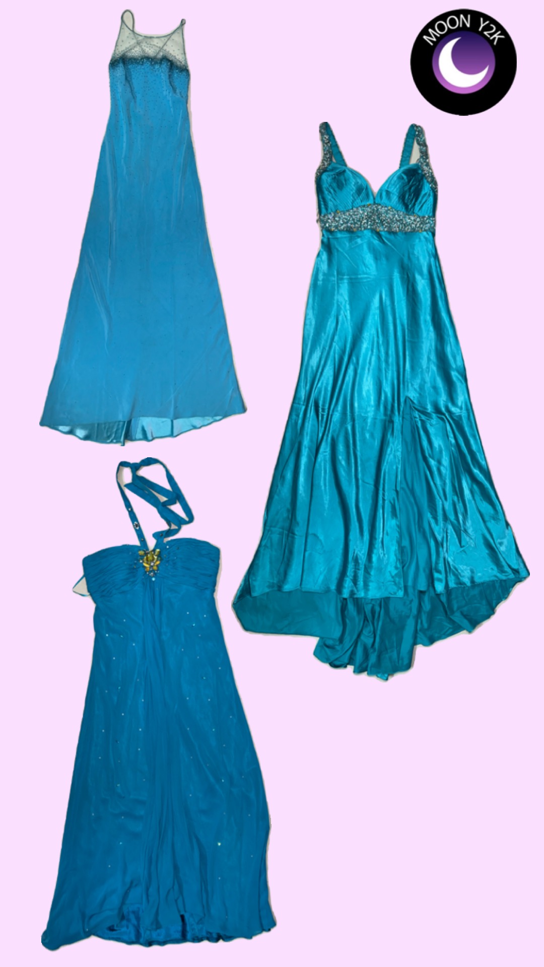 Robe de fête en soie bleu océan Y2K (M-914)