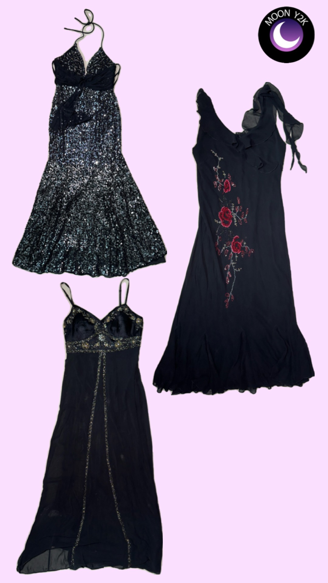 Robe noires perlées Y2k “Fête comme en 99” (M-913)