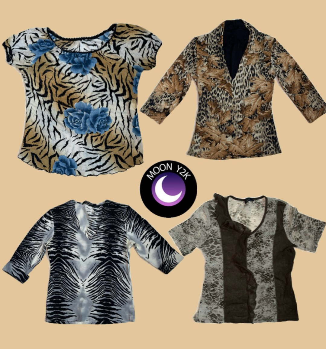 Top in rete stampati con animali Y2K (M-905)